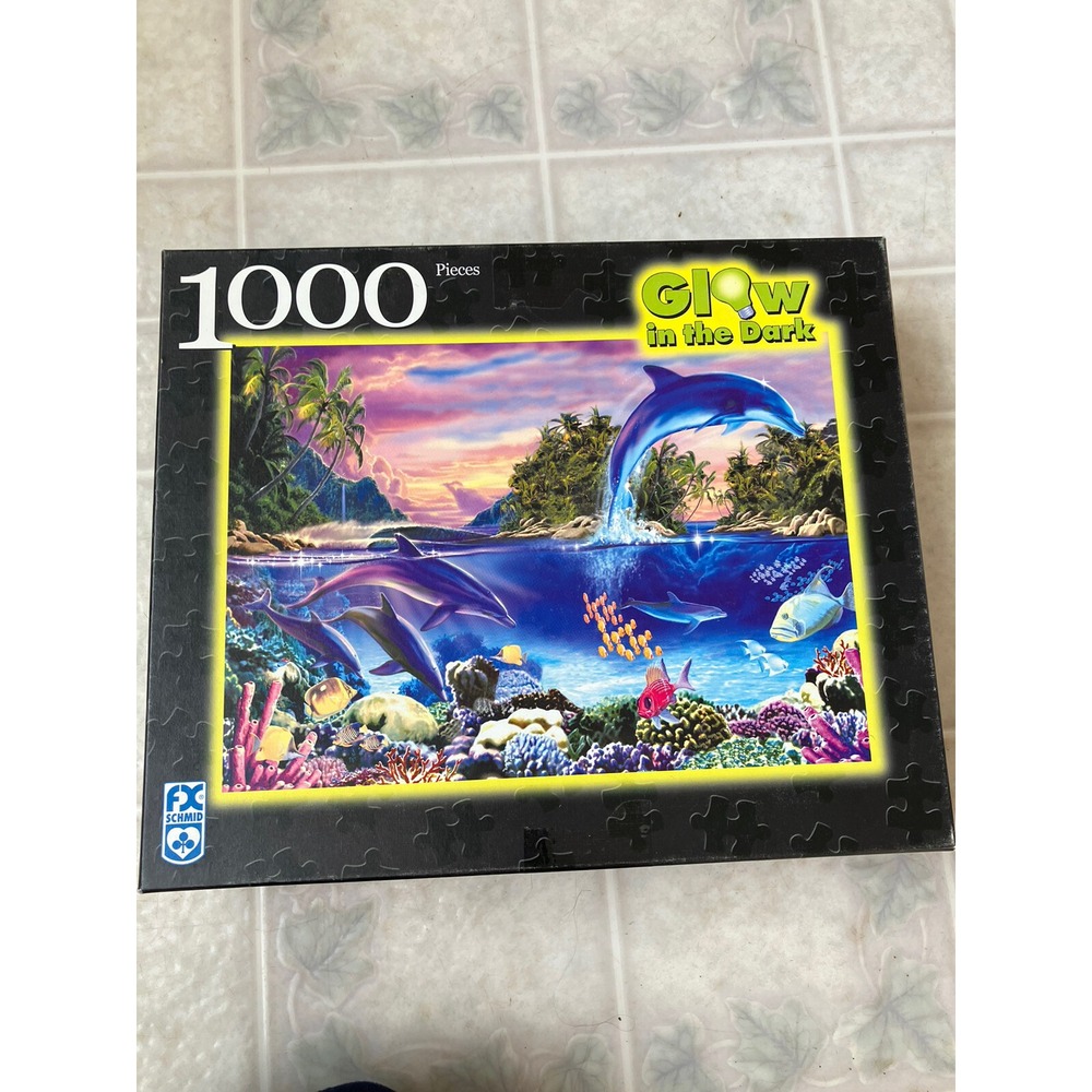 2004 FX Schmid 1000 Piece Puzzle "Dolphin Paradise" Glow In The Dark Complete
